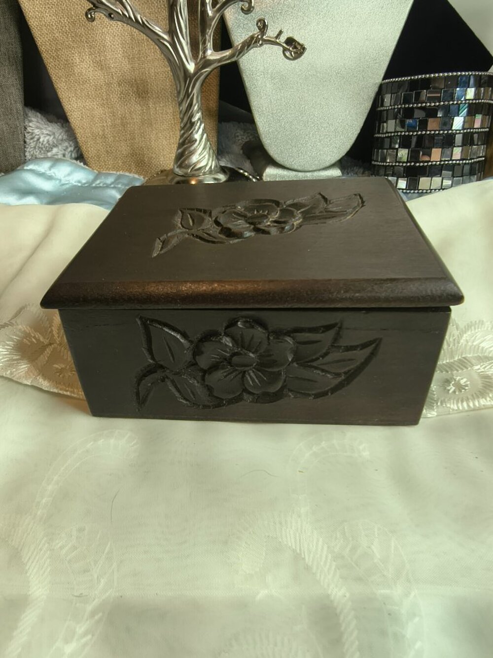 Hand Carved Floral Wooden Box